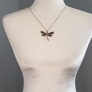 27" Long Goldtone Firefly and Stone Necklace